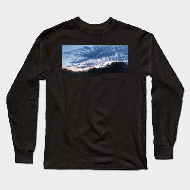 Cloudy Midnight Sky Long Sleeve T-Shirt by ermeteke